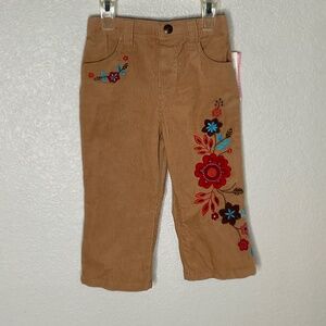 Oshkosh B’gosh Vintage NWT Brown Corduroy Floral Embroidered Pants Size 10M